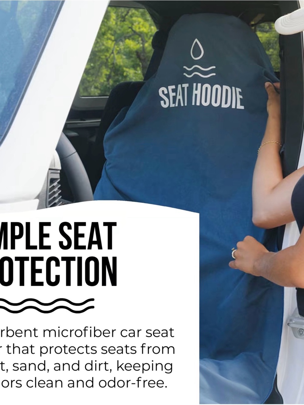 “Seat Hoodie” Black Waterproof/Beach Sand/Dog Hair Car Seat Cover/Protector - Picture 8 of 9
